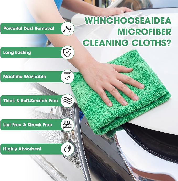 Shimeyao 30 Pcs 16 x 16 Inch Edgeless Microfiber Plush Towels for Cars Detailing Drying Wash Polishing Absorbent Cleaning Cloths, 500 GSM (Grass Green) - Image 3