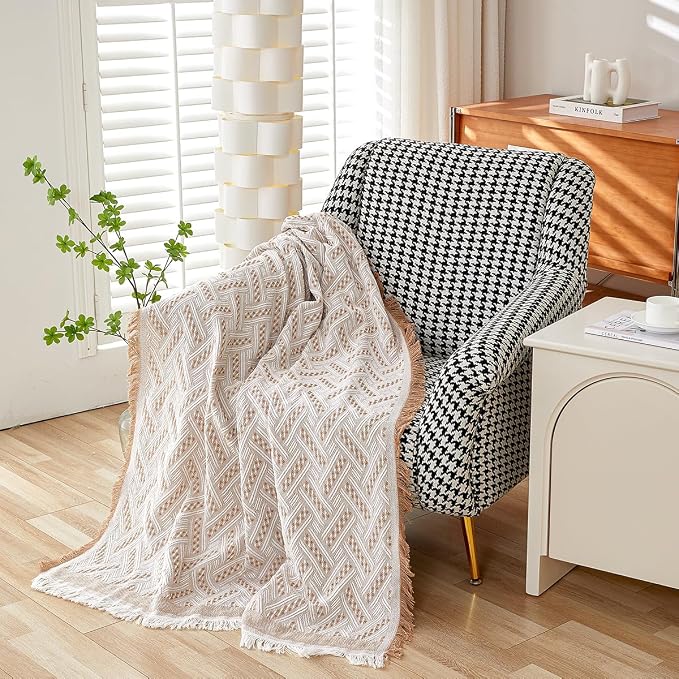 AIVIA Slipper Chair Cover Sheet Blanket, Reversible Anti Slip Throw Cushion Covers for Single Seat Chair Recliner Armchair Ottomans Furniture Decorations Protector Slipcover (White Khaki, 51"x71") | Reversible, Anti Slip, Armchair Ottomans Throw Decor,... - Image 4