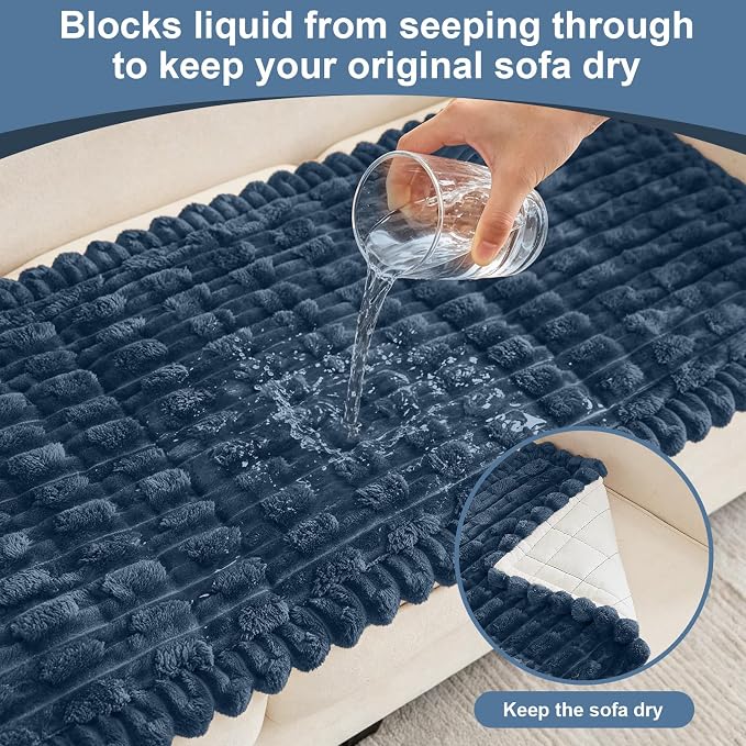 Waterproof Dog Couch Cover, Non Slip Pet Sofa Protector, Thick Fuzzy Couch Cover for Dogs, Machine Washable Furniture Protector, Scratch Resistant Pet Couch Mat(Berlin Blue, 28" x 71"/70 x 180cm) - Image 3