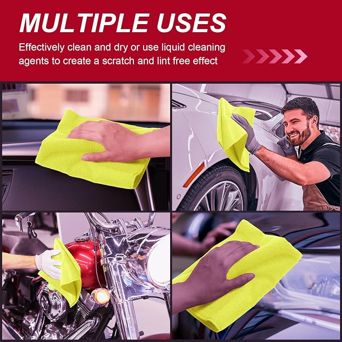 Oudain 200 Pcs Microfiber Cleaning Cloth 16x16 Inch Microfiber Towels for Car Ultra Absorbent Cleaning Rags Reusable Lint Free Streak Free Detailing Towel for Car Washing Drying Dusting (Yellow) - Image 5