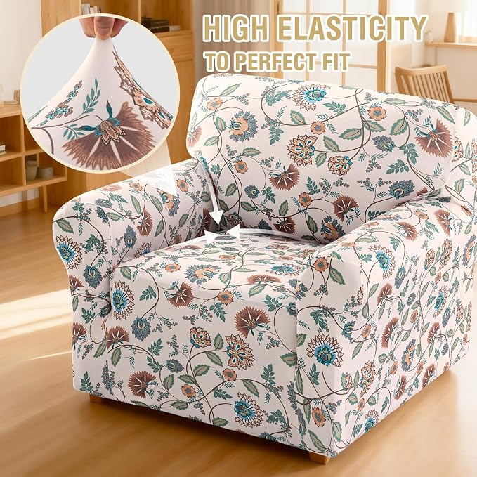 H.VERSAILTEX Printed Chair Slipcovers with Arms Floral Pattern Armchair Covers Stretch Living Room Chair Covers Slipcover Couch Cover for Dogs Washable(Cottage Charm,Chair) - Image 6