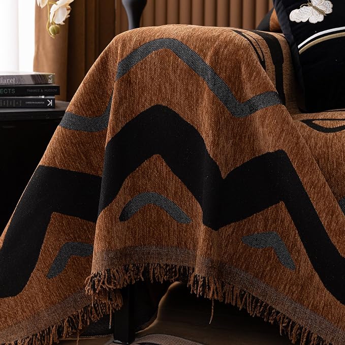 ROOMLIFE Dark Brown Couch Cover 3 Cushion Sofa, Washable Non Slip Furniture Sofa Protector Cover, Soft Chenille Sofa Slipcovers Sectional L Shape Dogs Couch Cover Throw Blanket with Tassels71''X150'' - Image 9