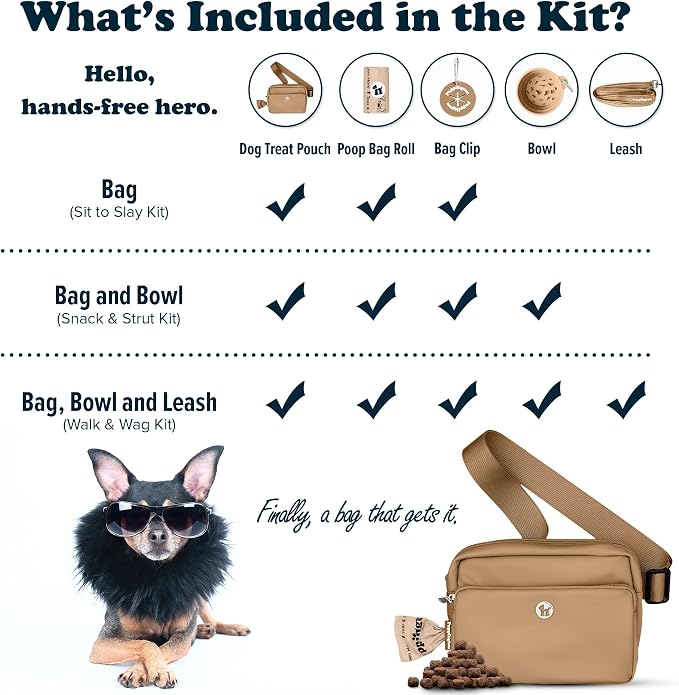 Puppington 3-in-1 Crossbody Dog Walking Bag & Dog Treat Pouch for Pet Training - Matching Compostable Poop Bags, Built-In Poop Bag Dispenser & Slow-Feeding Travel Bowl (Latte Beige) - Image 9