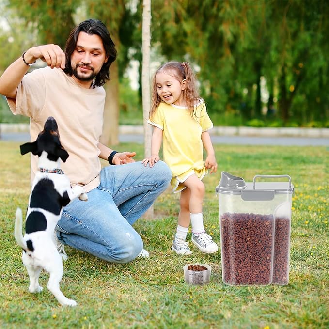5-7LBS Airtight Dog Cat Food Storage Container with Upgraded Large Nozzle BPA-free, 4 Snap Seals Plastic Pet Food Storage Container with Handles are Easy to Clean and Carry- Light Gray - Image 6