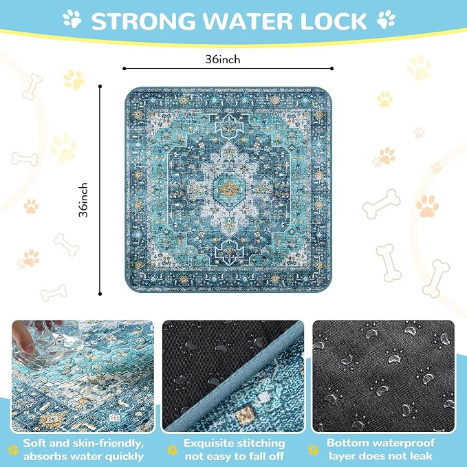 Lahome Super Absorbent Washable Pee Pads for Dogs - Secure Floor Protection - Non-Slip, Leakproof Reusable Pads for Training, Crates & Playpens (2 Pack, 36"x36", Blue) - Image 8