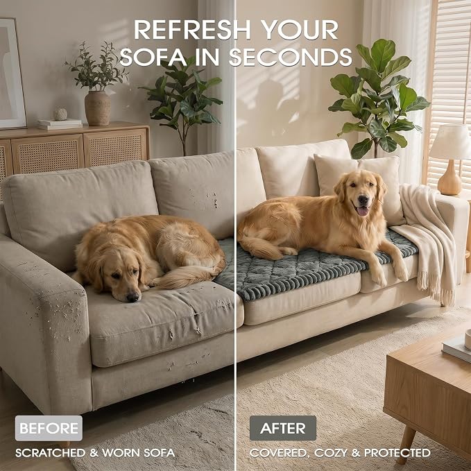 Non-Slip Washable Couch Cover for Dogs, Thick Plush Grid Flannel | 27.6"x82.7", Dark Gray, 0.8" Thick, Rubber Dot Backing, Pet-Friendly Protector for Sofa, Floor, Window Seat, Car or Camping - Image 8