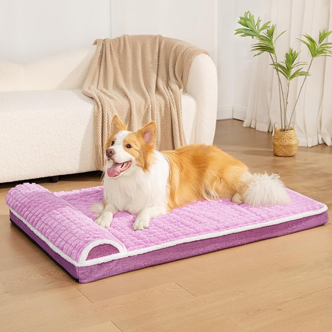 Orthopedic Medium Dog Bed Pillow Pet Sofa Bed 30''X20'' Lilac | Egg-Crate Foam Pet Couch Medium Size Dog, Waterproof Removable Washable Cover,Furry Puppy Crate Mat With Nonskid Bottom - Image 2