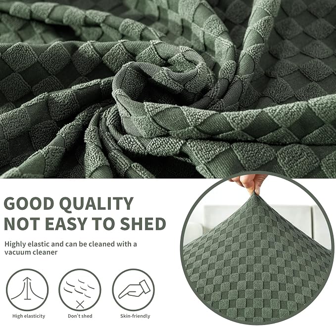 【Clearance】 Sectional Couch Covers for L Shaped Chaise Lounge 1 Piece Separate Cushion Couch Universal Replacement Large Checkered Furniture Protector with Elastic Bottom (Chaise Cover, Army Green) - Image 3