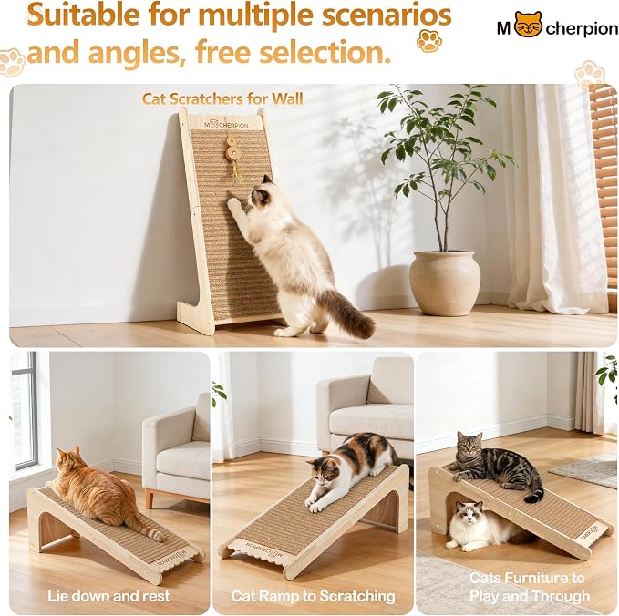 Natural Cork Cat Scratching Post-Cat Scratchers- Scratch Pads for Indoor-Cats Scratching Board-Cat ramp-cat Scratch Cardboard with Toy,Include 2 Pcs Replaceable Pads-Eco-Friendly Sustainable-Cat Gift - Image 3