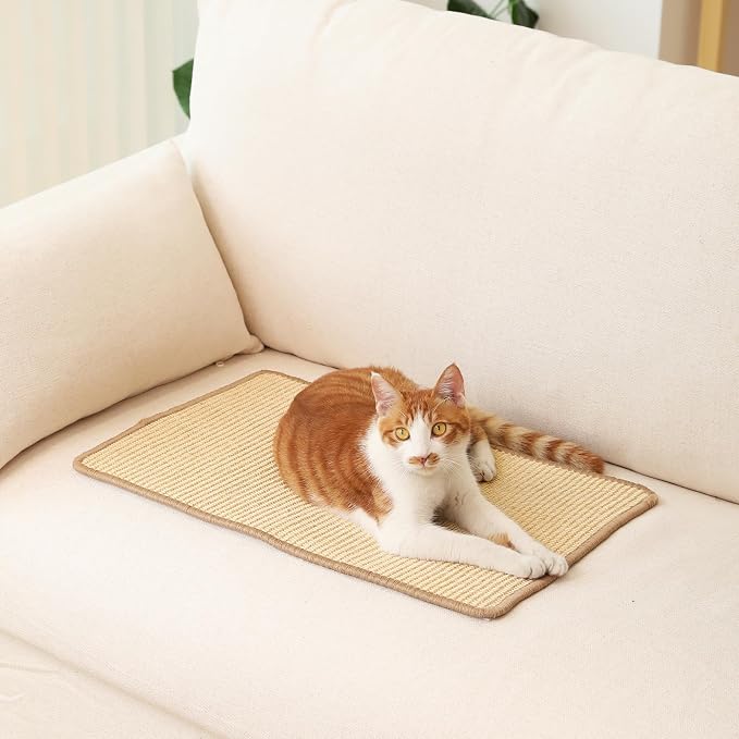 FUKUMARU 2 Packs Cat Scratching Mat, 19.6 x 11.8 Inch Cat Scratcher Pad | Natural Sisal Cat Scratch Mat for Indoor Cats, Horizontal Cat Wall Scratcher Floor Rug with Sticky Tapes, Furniture Protector - Image 8