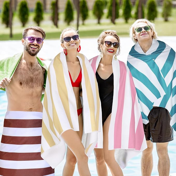 EBOOT 10 Pack Oversized Beach Towel Set Extra Large Pool Towels Microfiber Quick Dry Swim Blanket for Adult Women Men Face Hand Body Bath Travel Pool(Pastel Color,28 x 59 Inch,Cabana Stripe) - Image 7