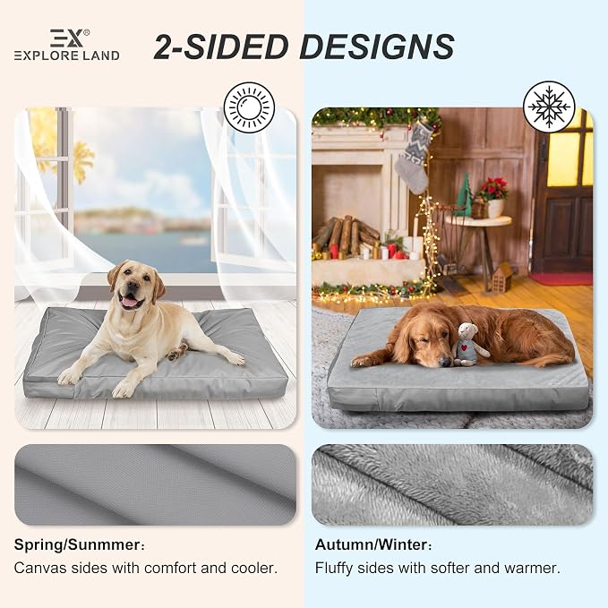 Explore Land Waterproof Dog Bed Cover Machine Washable Fluffy Dog Bed Replacement Cover for Cat, 20Lx15Wx3H inch, Gray - Image 2