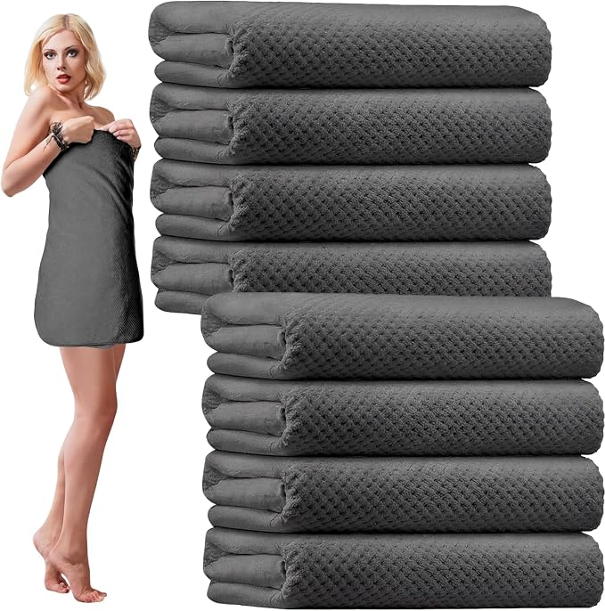 SmoothNovelty 8 Pack Microfiber Bath Towels Bulk 27'' x 60'' Oversized Bath Towel Highly Absorbent Extra Large Shower Sheets Soft Drying for Beach Pool Bathroom Salon Party(Dark Grey) by SmoothNovelty