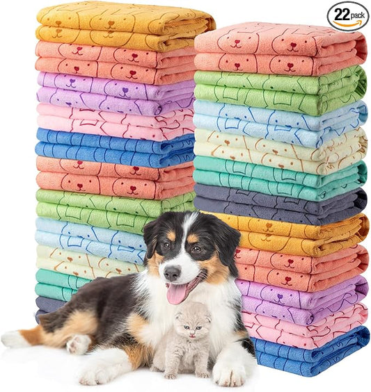 Tatuo 22 Pcs Dog Towels for Drying 20 x 40 Inch Pet Bath Towels Absorbent Microfiber Towel Quick Drying Puppy Bathing Supplies for Small Medium Large Dog Puppy Cat(Colorful,Rabbit Pattern) by Tatuo