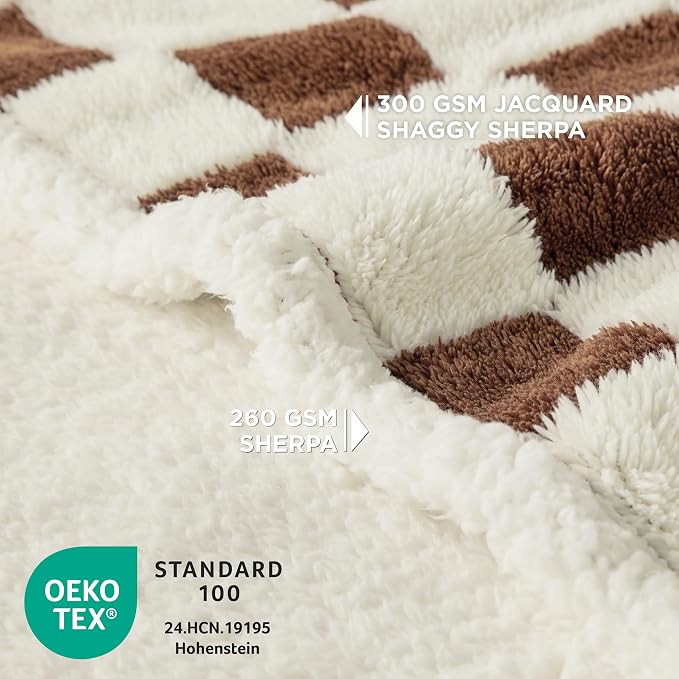 LE SURE Waterproof Dog Blankets for Medium Dogs Cute 3D Jacquard,30x40 | Puppy Blanket for Cat Aesthetic Gift, Warm Soft Sherpa Throw Washable, Reversible Pet Couch Protector, Brown Checks - Image 2