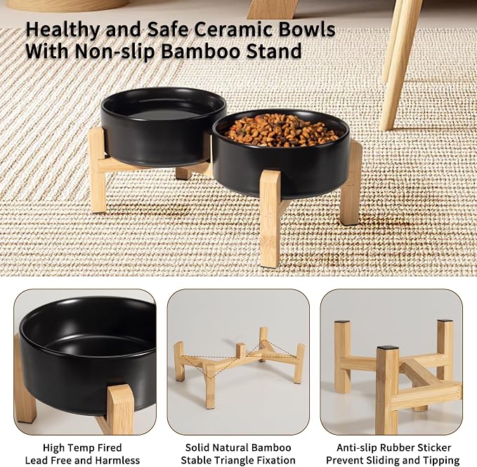 Elevated Ceramic Dog Bowl, 2 Cups Dog Food and Water Bowl Set with Stand | 5.1'' Double Dog Feeding Dishes, Non-Slip Raised Dog Feeder for Cats and Puppies, 16.23 OZ / 480 ML, White - Image 3