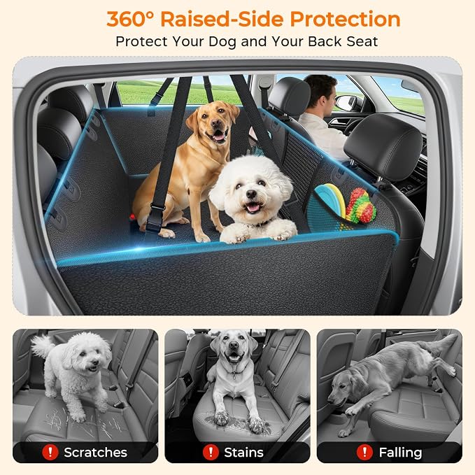 URPOWER PU Leather Back Seat Extender for Dogs, Hard Bottom Dog Seat Cover | Supports 550 lbs, Stable 3-Panel Hard Bottom, Added High-Density Foam for Comfort, Waterproof 900D Oxford, 45% More Space - Image 8