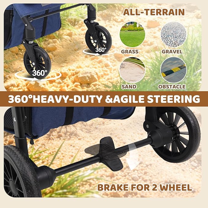 Pet Stroller for 2 Small Dogs, Dog Stroller for Medium Dogs 20 lb with Storage Bag and Cup Holder, Cat Stroller for 2 Cats with Adjustable Handle & Weatherproof Cover, All-Terrain(Blue)