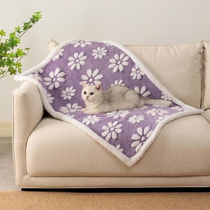 Cute Waterproof Blanket for Dog Puppy Cat, 30"x40", Purple | 3D Textured Flower Pet Blanket for Bed Couch Sofa, Soft Liquid Pee Proof Pet Furniture Protector by Yaning