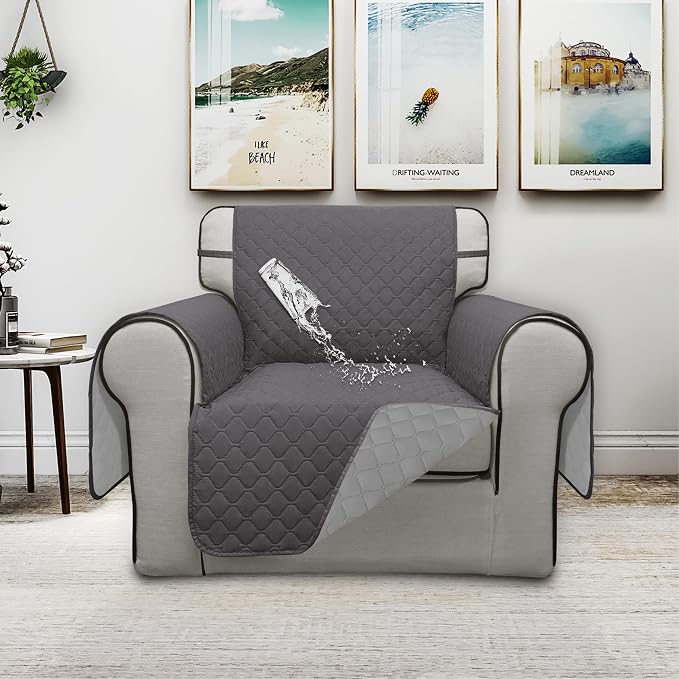 ISSUNTEX Double Protection 100% Waterproof Chair Sofa Cover for Living Room, Reversible Furniture Protector for Dogs, Pets, Kids (Chair, Gray/Light Gray) - Image 2
