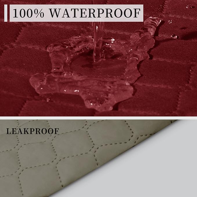 ISSUNTEX Double Protection 100% Waterproof Loveseat Sofa Covers for Living Room, Couch Covers for 2 Cushion Couch, Reversible Furniture Protector Sofa Cover for Dogs (Loveseat, Christmas Red/Beige) - Image 3