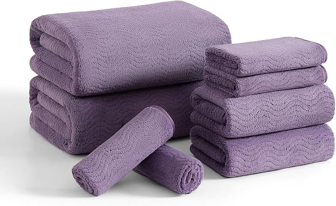 8 Piece Bath Towel Set |2 Oversized Large Bath Sheet,2 Hand Towels,4 Washcloths| Ultra Soft Cozy Bath Towel Set for Bathroom Hotel Gym Spa,Highly Absorbent Quick Dry Bathroom Towel Collections,Purple by JessyHome