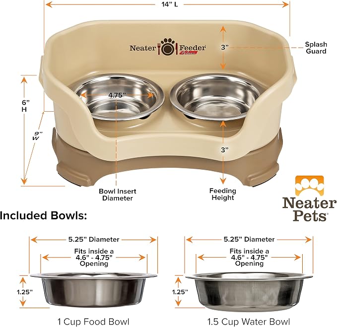 Neater Pet Brands Neater Feeder Deluxe Mess Proof Cat Bowls Elevated, Made in USA, No Spill Raised Bowls for Indoor Cats, Stainless Steel Food and Water Bowl Set, Pet Dish Feeding Station, Cappuccino - Image 8