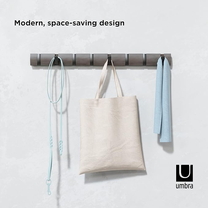 Umbra Flip Wall-Mounted Coat Rack with 8 Hooks – Modern, Space-Saving Storage for Hats, Jackets, Bags, Entryway, Mudroom, Closet, Bathroom, Bedroom – Grey/Pewter - Image 7