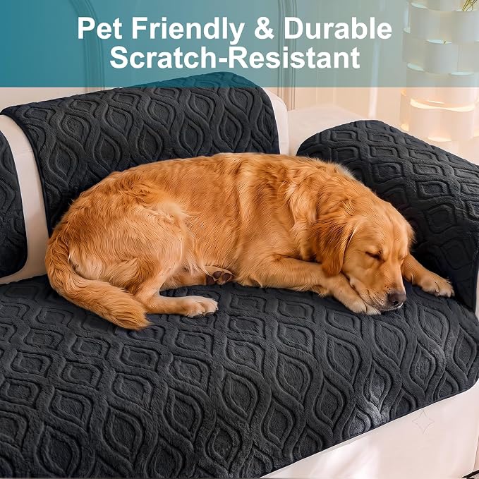 KRFOONN Couch Cover for Dogs Non Slip Washable Plush Sofa Protector, 03 | Pet Sofa Slipcovers for 3 Seaters Cushion Couch, Scratch Resistant, Soft Boho Pet Covers for Couches & Sofas (35.5" x 83") - Image 2