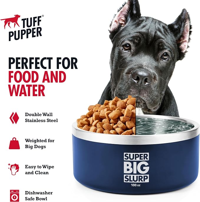 Tuff Pupper Heavy Duty Insulated Dog Bowl | Double Wall Stainless Steel Dog Food Dish | Non-Slip Spill Proof Dishwasher Safe Cat Bowl | Water Dish for Feeding Large Medium Small Pets (188oz, Blue) - Image 4