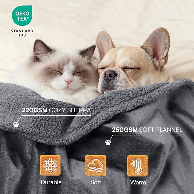 Luciphia Waterproof Pet Blanket, Liquid Pee Proof Dog Blanket for Sofa Bed Couch, Reversible Sherpa Fleece Furniture Protector Cover for Small Medium Large Dogs Cats, Dark Gray Queen Size（90" x 82"） - Image 3