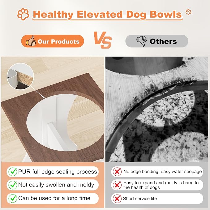 Piskyet Elevated Dog Bowls,Farmhouse Dog Bowls Stand, Raised Dog Bowl with 2 Stainless Steel Wooden Dog Bowl 12 Cups 15.7''H 90 OZ Bowl-Farmhouse Style - Image 3