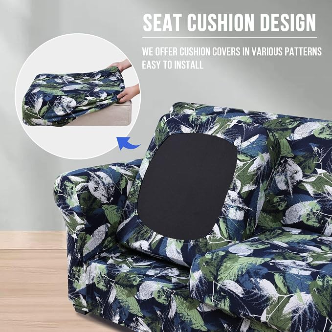 hyha Stretch Couch Cover, Sofa Covers for 2 Separate Cushion Couch Washable | Loveseat Cover, Floral Pattern, Printed, 3 Pieces, 2 Seater Furniture Protector with Elastic Bottom for Dogs, Pet Friendly - Image 2