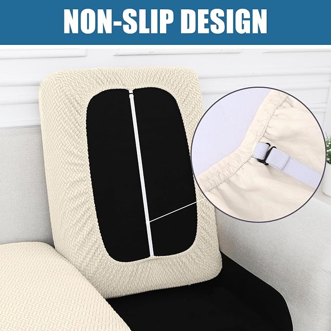 Smiry Waterproof Couch Cushion Covers, L Shape Sectional Couch Covers | Stretch Jacquard Chaise Lounge Sofa Slipcover, Washable Elastic Furniture Protector for Pets, Chaise XL, Biege - Image 3