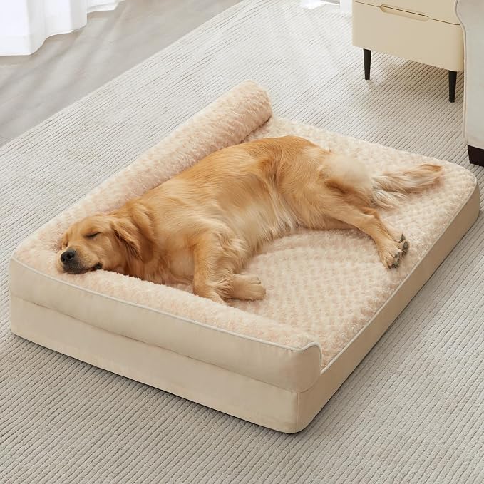 BFPETHOME Orthopedic Washable Dog Bed, Sleeping Couch for Large Senior Dogs | Deluxe Plush Rose Velvet Washable Cover, Egg Crate Foam Support, Waterproof Lining, Non-Slip Bottom, Senior Dogs - Image 7