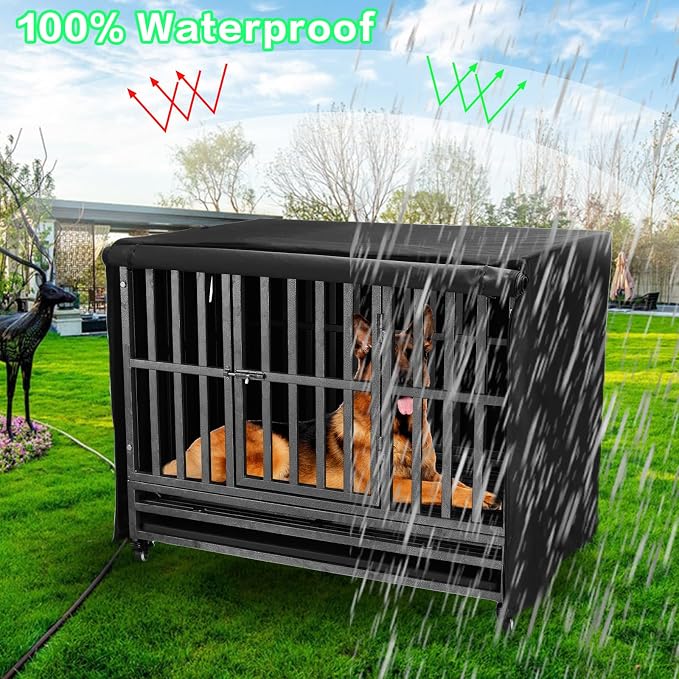48 inch Heavy Duty Dog Crate Covers Durable 600D Polyester ( ONLY COVER) | Insulated Dog Kennel Cover Soundproof Windproof Rainproof Shading Fit for Wire Dog Cage Covers with Breathable Side Window - Image 4