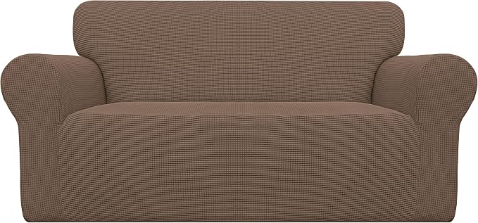 Easy-Going Stretch Loveseat Couch Covers Washable Brown | 1-Piece Loveseat Covers for 2 Cushion Couch Furniture Protector RV Sofa Slipcover Soft with Bottom for Kids Pets by Easy-Going