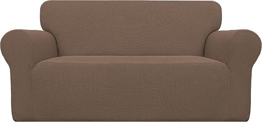 Easy-Going Stretch Loveseat Couch Covers Washable Brown | 1-Piece Loveseat Covers for 2 Cushion Couch Furniture Protector RV Sofa Slipcover Soft with Bottom for Kids Pets by Easy-Going