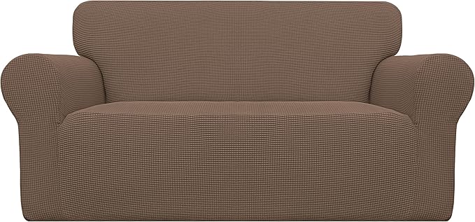 Easy-Going Stretch Oversized Loveseat Couch Covers Washable Brown | 1-Piece Large Loveseat Cover for 2 Cushion Couch Furniture Protector RV Sofa Slipcover Soft with Bottom for Kids Pets by Easy-Going