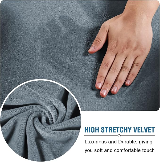 H.VERSAILTEX Velvet 4 Piece High Stretch Sofa Slipcover Cover Furniture Protector Form Fit Luxury Thick Velvet Extra Large Sofa Cover for 3 Cushion Couch Width Up to 105 Inch(XL Sofa, Stone Blue) - Image 5