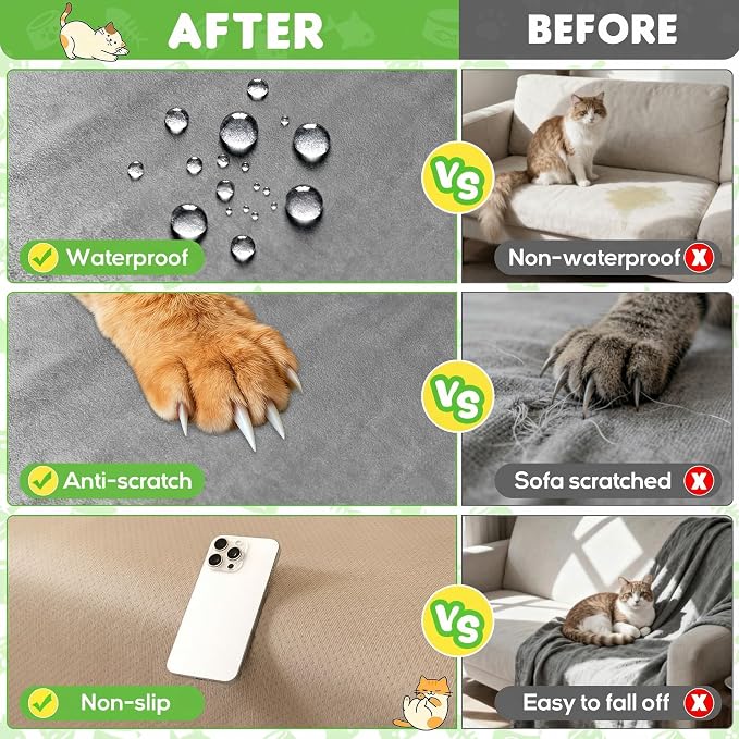 Loiion Cat Scratch Couch Cover Waterproof Sofa Cover 134"x71" | Pet-Friendly Couch Protector, Anti-Scratch & Non Slip Sofa Cover For Cats Dogs Kids, Machine Washable - Image 7