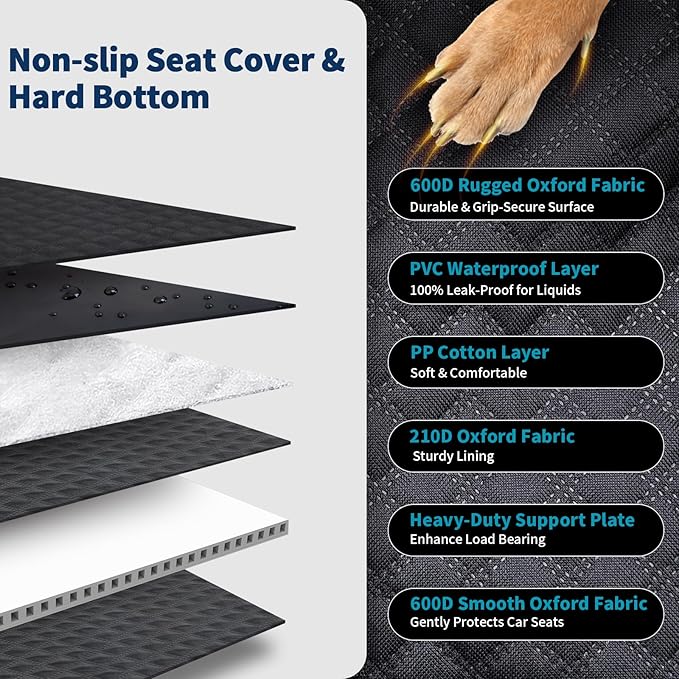 Tough Dog Car Seat Cover for Back Seat with Seatback Top Protection, Waterproof Hard Bottom Back Seat Extender for Dogs, Scratch Resistant Heavy Duty Dog Hammock for Truck Large SUV