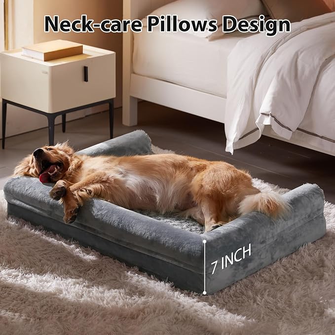 BFPETHOME Orthopedic Washable XLarge Dog Bed for Senior Dog Cozy Sleep | Extra Large Waterproof Big Soft Pet Couch Bed for Dogs Relax with Removable Cover Supportive Egg Crate Foam Grey 42x30 Inch - Image 2