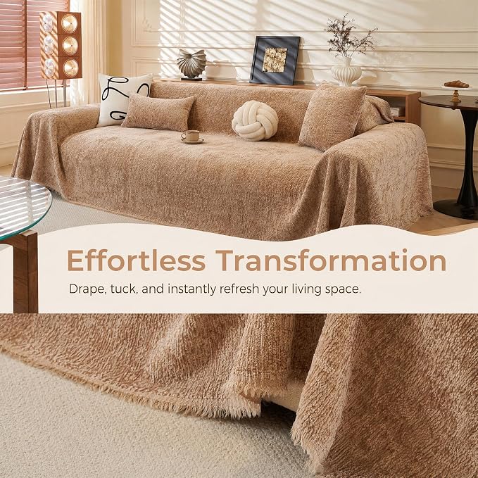 Washable Sofa Cover 71"x134" Cat Scratch Resistant Light Brown | couch protector from cat claws,sectional couch covers,couch cushion covers,pet couch cover,waterproof sofa covers - Image 2