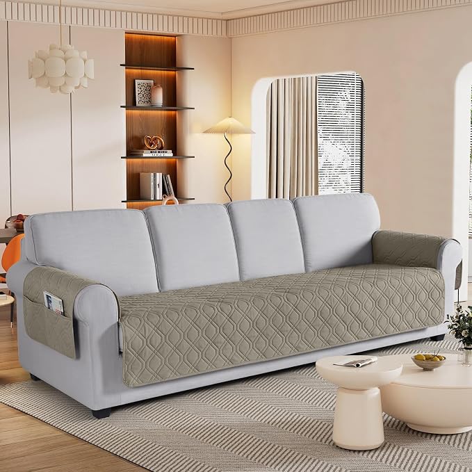 VANSOFY Waterproof Oversized Couch Cover for Pets, Khaki, 72.4" | Non-Slip, Washable, Utility Pockets, Pet Friendly, Furniture Protector Slipcover for 4 Cushion Couch - Image 2