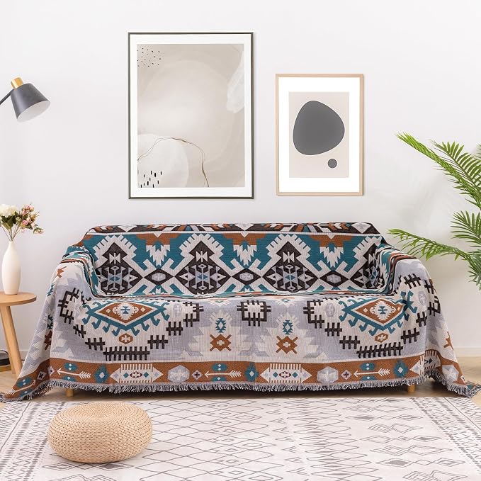 Homcosan Sofa Cover Blanket Reversible Geometrical Couch Cover for 2 Seat Sofa Blanket Boho Sofa Cover Sectional Couch Cover with Tassels Couch Protector for Pets, Kids by Homcosan