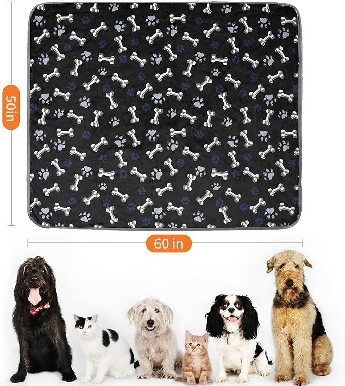 Waterproof Dog Blankets Pet Blanket 50"x60", Soft Fluffy Sofa Car Bed Protector, Reversible Sherpa Fleece Dog Blanket for Large Dogs(Navy Paws) - Image 2
