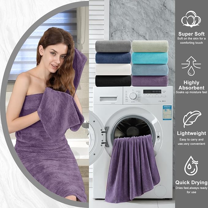 4 Piece Extra Large Bath Towel 35"x70" Oversized Bath Sheet Bath Towel Set for Bathroom Ultra Soft Cozy Highly Absorbent Quick Dry Bathroom Towel for Spa Gym Hotel,Shower Towel for Daily Use,Purple - Image 6