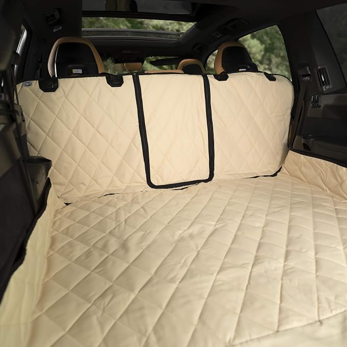 Plush Paws Products Convertible Cargo Liner | Diamond Stitching | Washable & Waterproof Dog Cargo Protection | Cover Car, Truck, & SUV | Nonslip, Tear Resistant Pet Cargo Cover | Regular Tan by PlushPawsProducts%C2%AE
