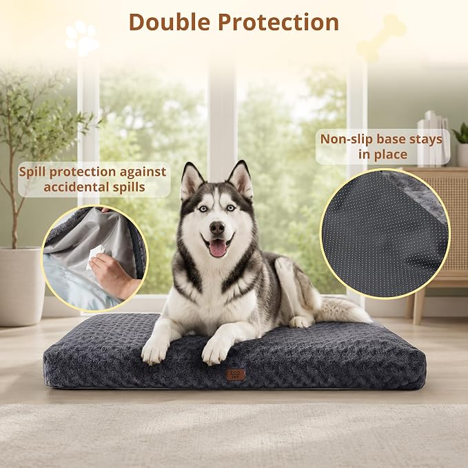 EGOHOME Dog Bed for Large Dogs, Shredded Memory Foam, Washable, Non-Slip | Balanced Support Foam, CertiPUR-US, Removable Washable Cover, Rose Velvet, Dog Crate Bed & Kennel Pad, 41 x 27 Inch, Gray - Image 4